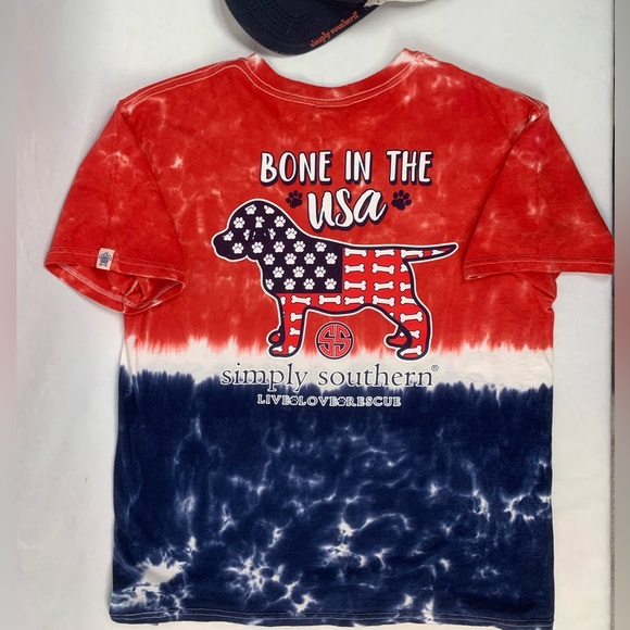 Simply Southern Bone in the USA Patriotic Red Blue Tie Die Short Sleeve T-Shirt - Picture 13 of 13